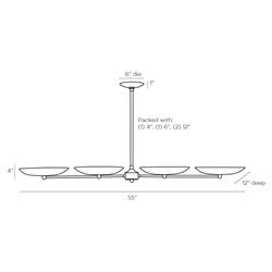 Griffith Mid Century Antique Brass Frame Black Shade Linear Chandelier|