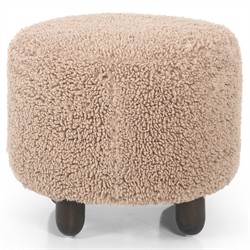 Waverly Modern Classic Beige Faux Shearling Round Ottoman|