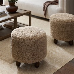 Waverly Modern Classic Beige Faux Shearling Round Ottoman|