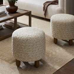Waverly Modern Classic Cream Boucle Round Ottoman|