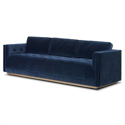 Celeste Rustic Lodge Dark Blue Velvet Brown Wood Tufted Sofa - 90"|