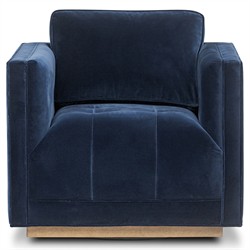 Celeste Rustic Lodge Dark Blue Velvet Brown Wood Tufted Swivel Arm Chair|