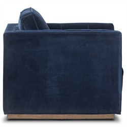 Celeste Rustic Lodge Dark Blue Velvet Brown Wood Tufted Swivel Arm Chair|