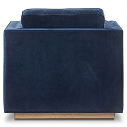 Celeste Rustic Lodge Dark Blue Velvet Brown Wood Tufted Swivel Arm Chair|