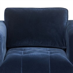 Celeste Rustic Lodge Dark Blue Velvet Brown Wood Tufted Swivel Arm Chair|