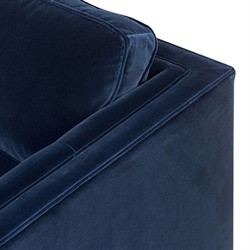 Celeste Rustic Lodge Dark Blue Velvet Brown Wood Tufted Swivel Arm Chair|
