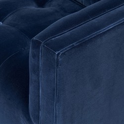 Celeste Rustic Lodge Dark Blue Velvet Brown Wood Tufted Swivel Arm Chair|