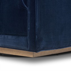 Celeste Rustic Lodge Dark Blue Velvet Brown Wood Tufted Swivel Arm Chair|