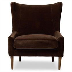 Paola Mid Century Vintage Dark Brown Velvet Wing Lounge Chair|