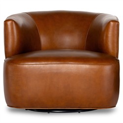 Adelyn Modern Classic Dark Brown Leather Swivel Barrel Arm Chair|