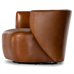 Adelyn Modern Classic Dark Brown Leather Swivel Barrel Arm Chair|