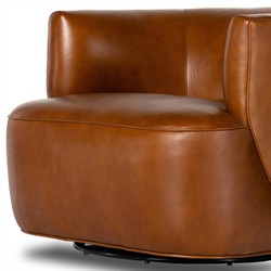 Adelyn Modern Classic Dark Brown Leather Swivel Barrel Arm Chair|