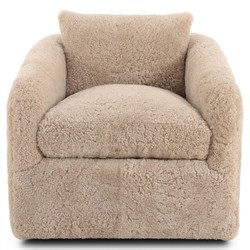 Perrin Modern Classic Beige Shearling Swivel Barrel Chair|