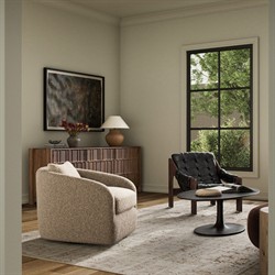 Perrin Modern Classic Beige Shearling Swivel Barrel Chair|