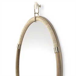 Palecek Declan Modern Classic Beige Wood Oval Wall Mirror|