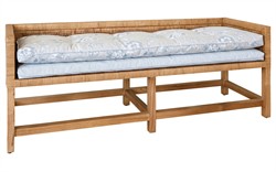 Worlds Away Monterey Garden Mist Sunbrella Natural Rattan Reversible Double Cushion Bench|