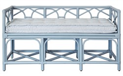 Worlds Away Ferguson Sea Breeze Sunbrella Light Blue Rattan Bench|