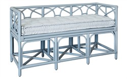 Worlds Away Ferguson Sea Breeze Sunbrella Light Blue Rattan Bench|