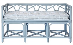 Worlds Away Ferguson Garden Mist Sunbrella Light Blue Rattan Bench|