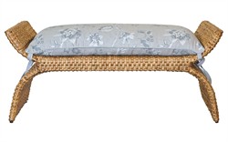 Worlds Away Sachi Garden Mist Sunbrella Natural Rattan Bench|