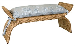 Worlds Away Sachi Garden Mist Sunbrella Natural Rattan Bench|
