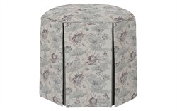 Evans Misty Blue Linen Floral Skirted Ottoman|
