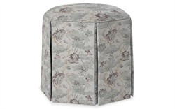 Evans Misty Blue Linen Floral Skirted Ottoman|
