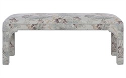 Emerson Misty Blue Linen Floral Bench|