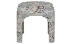 Emerson Misty Blue Linen Floral  Square Ottoman|