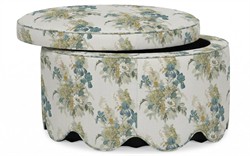 Suzie Blue Sage Linen Round Storage Ottoman|