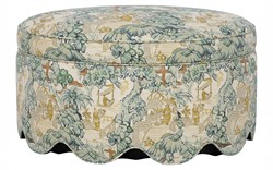 Suzie Willow Green Toile Round Storage Ottoman|
