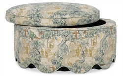 Suzie Willow Green Toile Round Storage Ottoman|