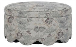Suzie Misty Blue Linen Floral Round Storage Ottoman|