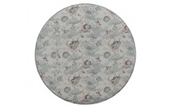 Suzie Misty Blue Linen Floral Round Storage Ottoman|