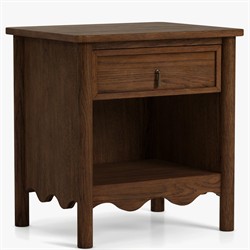 Maeva Updated Traditional Brown Oak Wood Scalloped Nightstand |