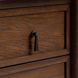 Maeva Updated Traditional Brown Oak Wood Scalloped Wide Nightstand |