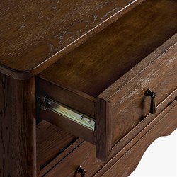 Maeva Updated Traditional Brown Oak Wood Scalloped Wide Nightstand |