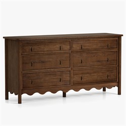 Maeva Updated Traditional Brown Oak Wood Scalloped Double Dresser|