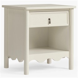 Maeva Updated Traditional Cream Oak Wood Scalloped Nightstand |