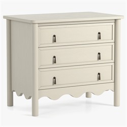 Maeva Updated Traditional Cream Oak Wood Scalloped Wide Nightstand |