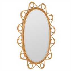 Clementine Coastal Beach Natural Rattan Oval Beveled Wall Mirror|