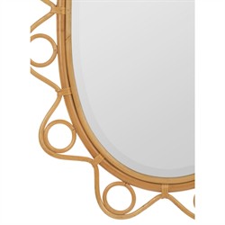 Clementine Coastal Beach Natural Rattan Oval Beveled Wall Mirror|
