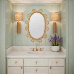 Clementine Coastal Beach Natural Rattan Oval Beveled Wall Mirror|