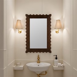 Laurent Updated Traditional Dark Brown Wood Scalloped Wall Mirror|