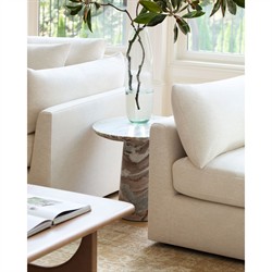 Sagan Modern Classic Beige Marble Round End Table|