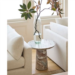 Sagan Modern Classic Beige Marble Round End Table|