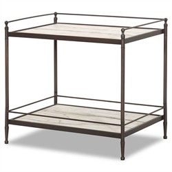 Eisen Updated Traditional Cream Marble Bronze Metal Nightstand|