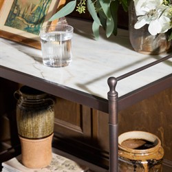 Eisen Updated Traditional Cream Marble Bronze Metal Nightstand|