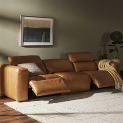 Radley Modern Classic Brown Leather 3 Piece Reclining Sectional - 121"|