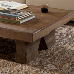 Reid Rustic Lodge Worn Brown Acacia Wood Rectangular Coffee Table|